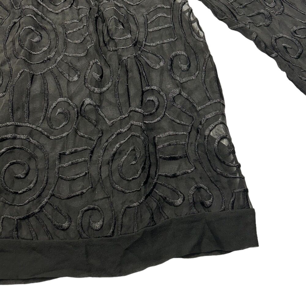 Language Womens Embroidered Tunic Top Lace Yoke 3/4 Sleeve Silk Blend Black Sz S - Picture 6 of 14